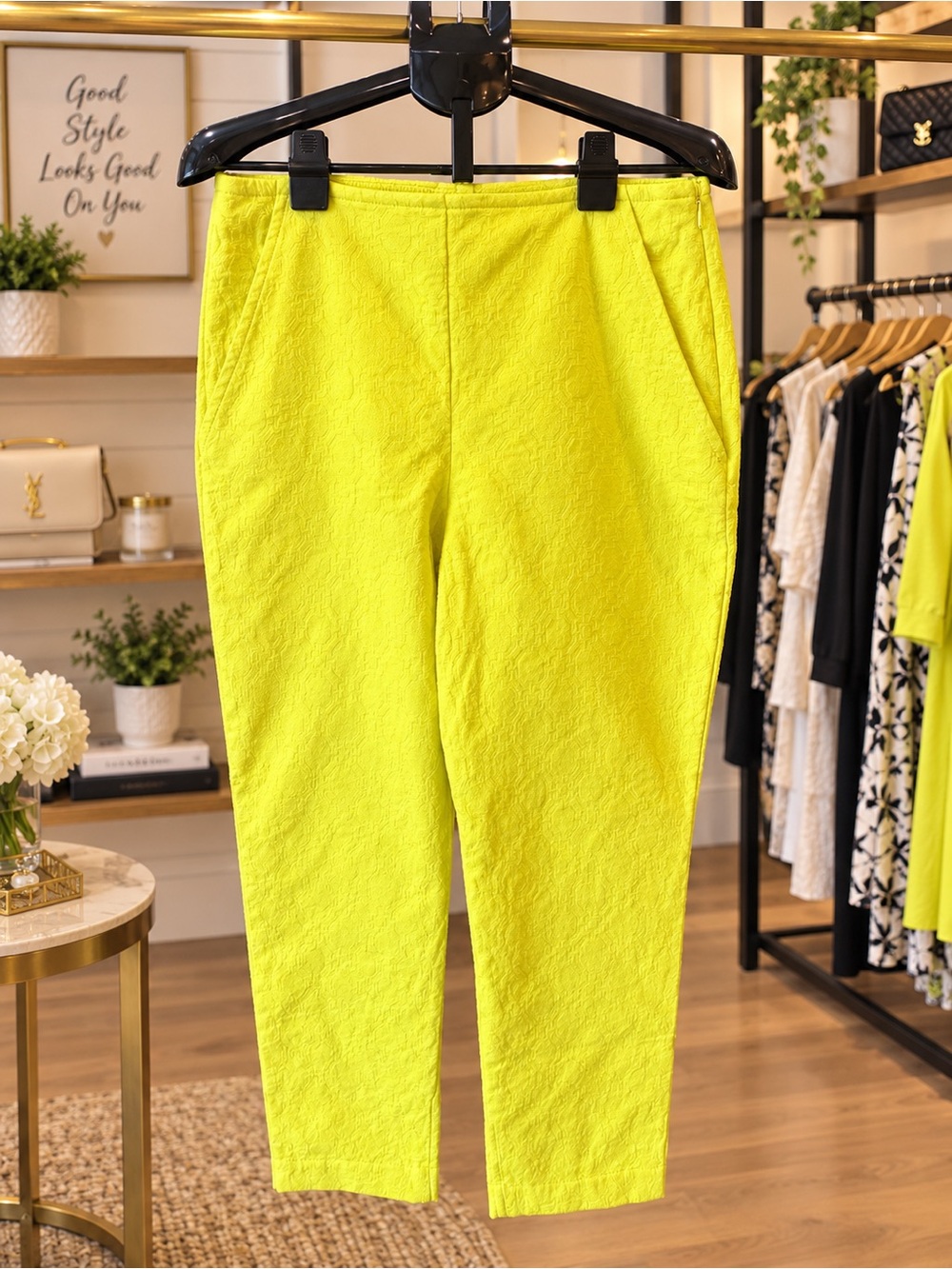 Trina Turk Neon Yellow Cropped Slim Ankle Pants